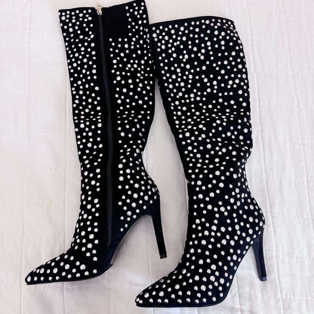 Lauren Lorraine‎ Haddie Black Studded Boots 6.5 New! Heels.